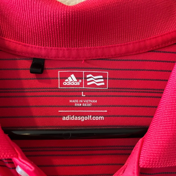 Adidas Golf Polo Mens Size Large Red Striped - Picture 3 of 3